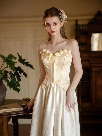 Robes de bal de rêve Trapèze Col en cœur avec fleurs 3D Robe de soirée longue sans manches Robe de cérémonie RB3720