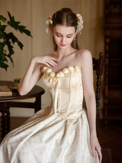 Robes de bal de rêve Trapèze Col en cœur avec fleurs 3D Robe de soirée longue sans manches Robe de cérémonie RB3720