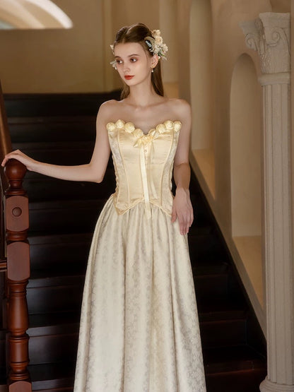 Robes de bal de rêve Trapèze Col en cœur avec fleurs 3D Robe de soirée longue sans manches Robe de cérémonie RB3720