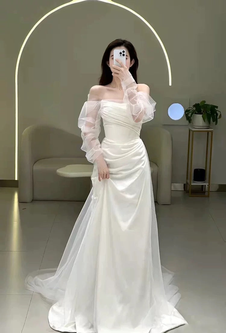 French Style Wedding Dresses Mermaid Strapless With Pleated Summer Garden Wedding Dress N4170