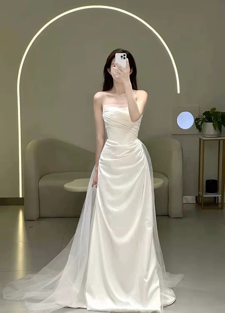 French Style Wedding Dresses Mermaid Strapless With Pleated Summer Garden Wedding Dress N4170