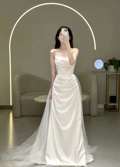 French Style Wedding Dresses Mermaid Strapless With Pleated Summer Garden Wedding Dress N4170