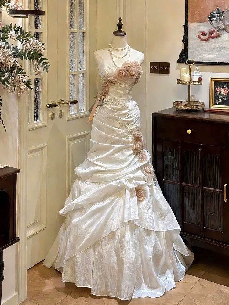 Vintage Wedding Dresses Mermaid Sweetheart With 3D Flowers Summer Garden Wedding Dress N4177