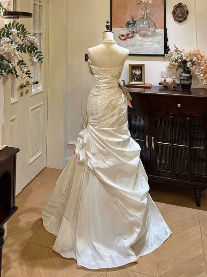 Vintage Wedding Dresses Mermaid Sweetheart With 3D Flowers Summer Garden Wedding Dress N4177
