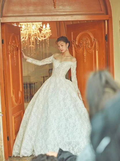 Schlichte Brautkleider Ballkleider Off The Shoulder Weiße Spitze Sommergarten Hochzeitskleid N4282