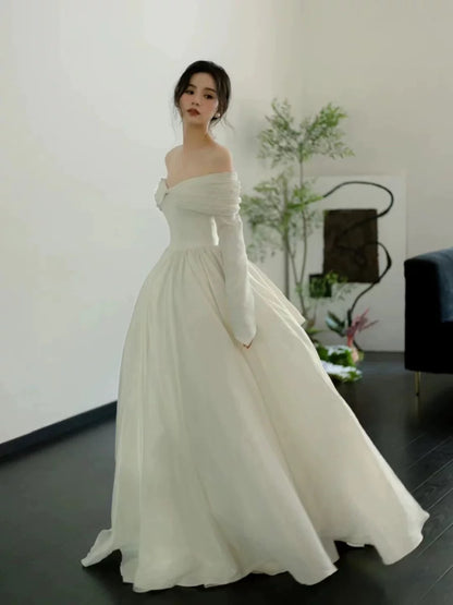 Robes de mariée intemporelles, robes de bal, blanches, avec manches et épaules dénudées, robe de mariée de jardin N4284