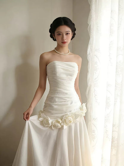 Robes de mariée chics Sirène bustier avec fleurs Robe de mariée de jardin N4290