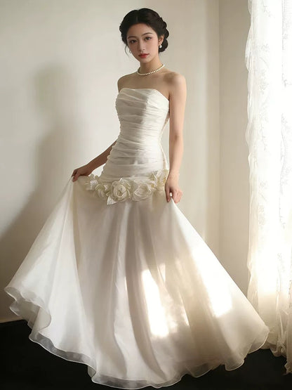 Robes de mariée chics Sirène bustier avec fleurs Robe de mariée de jardin N4290