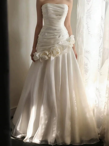 Robes de mariée chics Sirène bustier avec fleurs Robe de mariée de jardin N4290