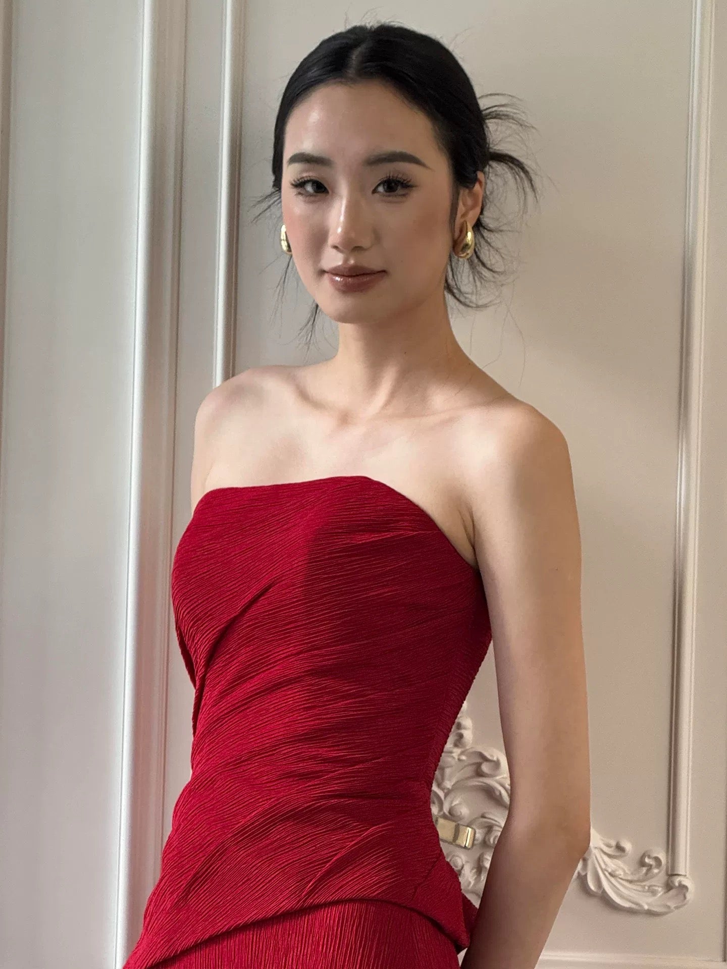 Charming Mermaid Strapless Red Satin Summer 20th Birthday Elegant Outfit Wedding Guest Dresses N4291