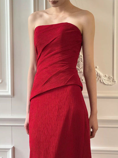 Charming Mermaid Strapless Red Satin Summer 20th Birthday Elegant Outfit Wedding Guest Dresses N4291