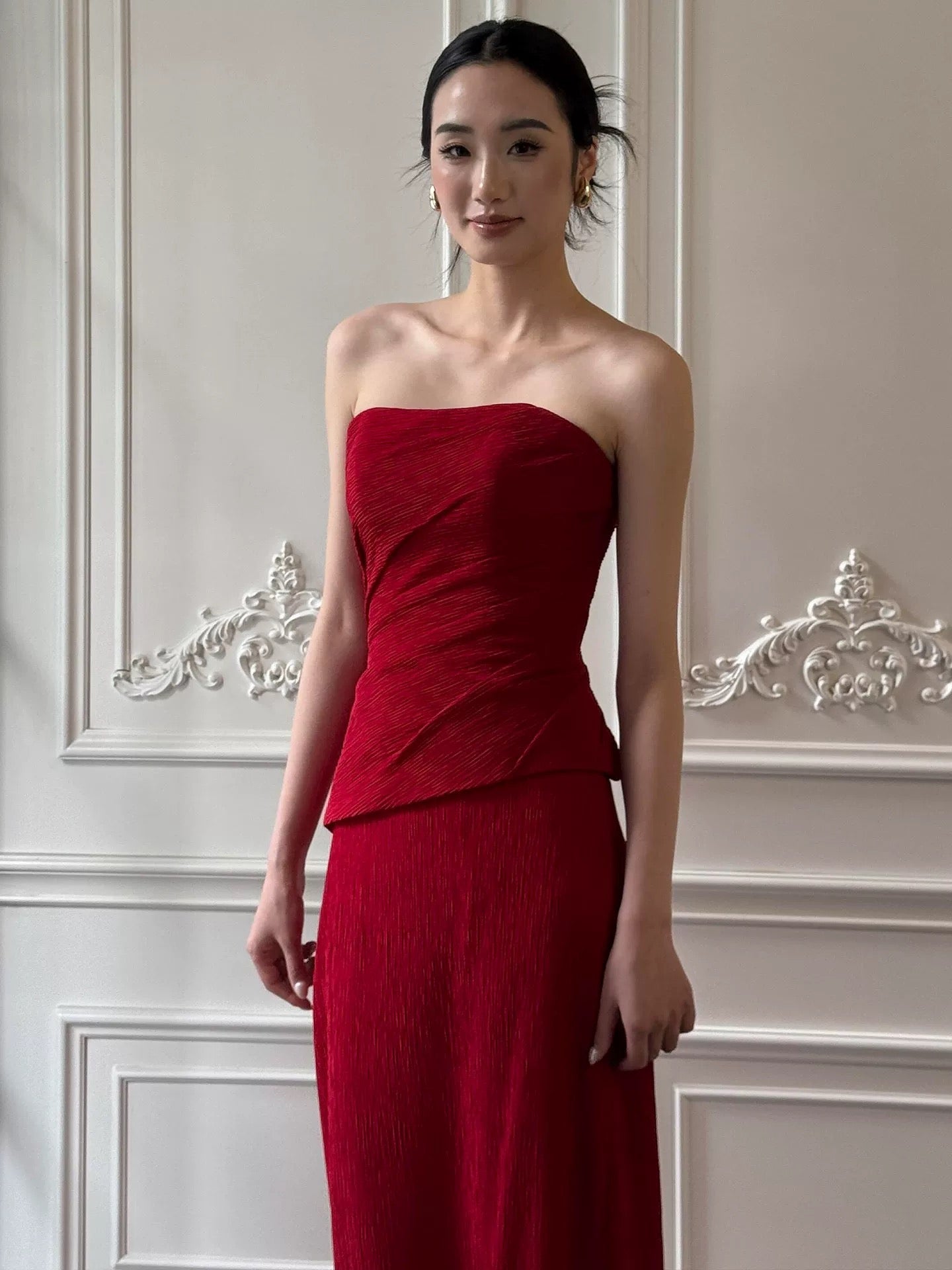 Charming Mermaid Strapless Red Satin Summer 20th Birthday Elegant Outfit Wedding Guest Dresses N4291