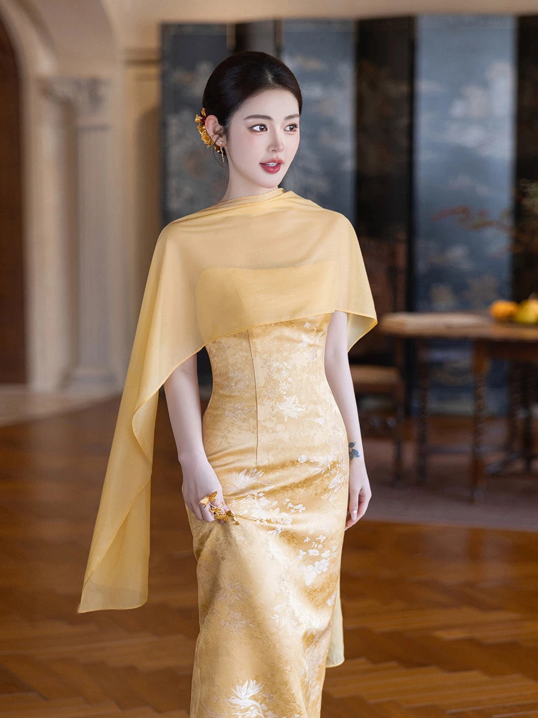 Charming Mermaid Strapless Yellow Satin Summer 20th Birthday Elegant Outfit Wedding Guest Dresses N4294
