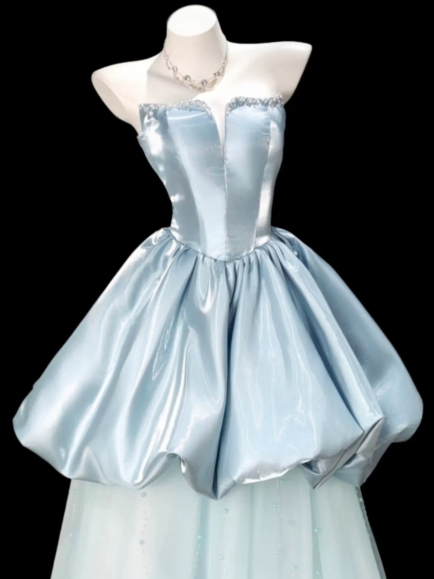 Princess Prom Dresses Ball Gowns Strapless Light Sky Blue Evening Long Formal Dress N4297
