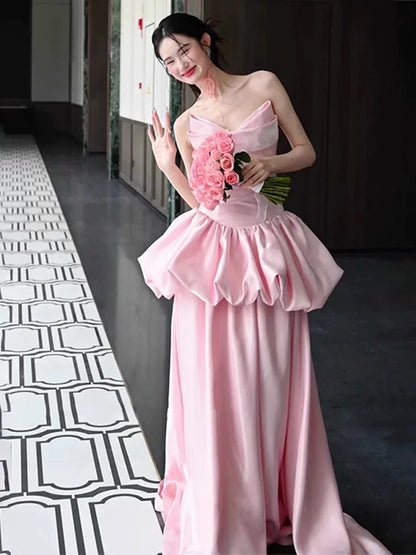 Robes de bal de rêve A ligne col cœur rose avec volants sans manches robes de soirée longues tenues formelles RB3725