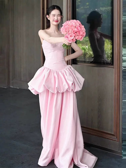 Robes de bal de rêve A ligne col cœur rose avec volants sans manches robes de soirée longues tenues formelles RB3725