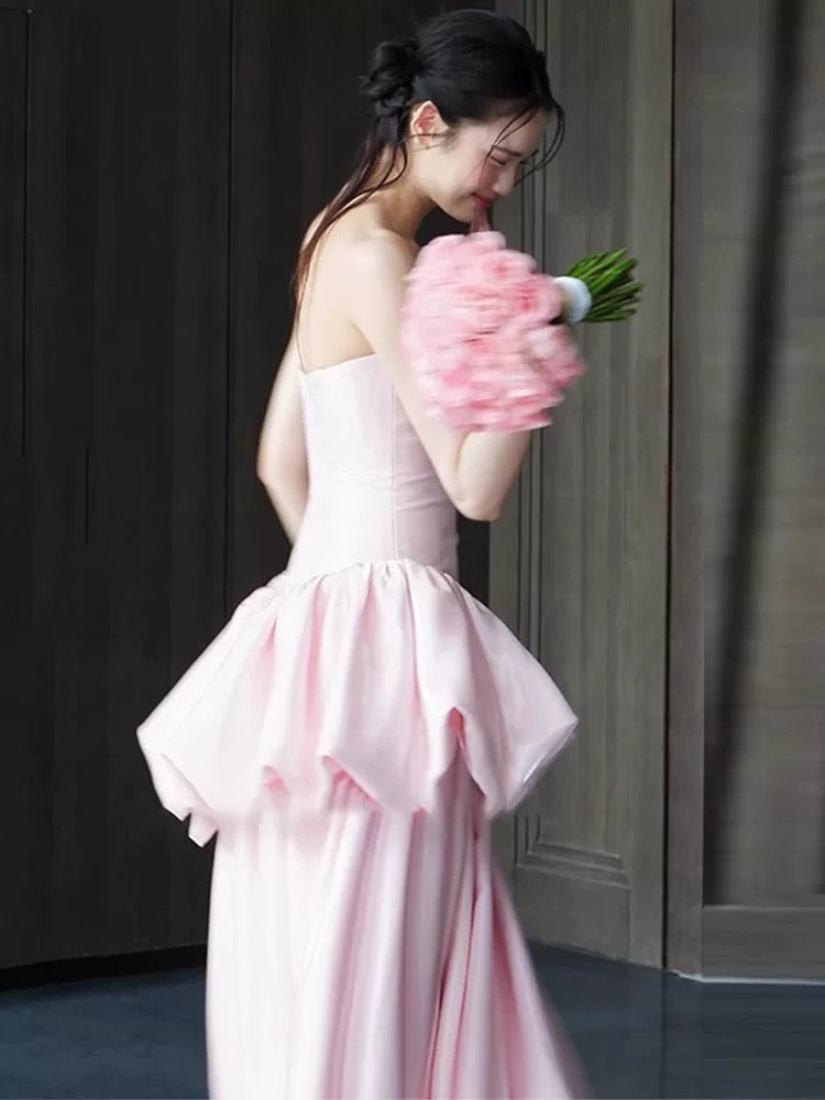 Robes de bal de rêve A ligne col cœur rose avec volants sans manches robes de soirée longues tenues formelles RB3725