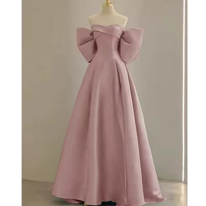 Elegant Prom Dresses A Line Sweetheart Pink Satin Corset Fitted Evening Long Formal Party Outfits RB3734