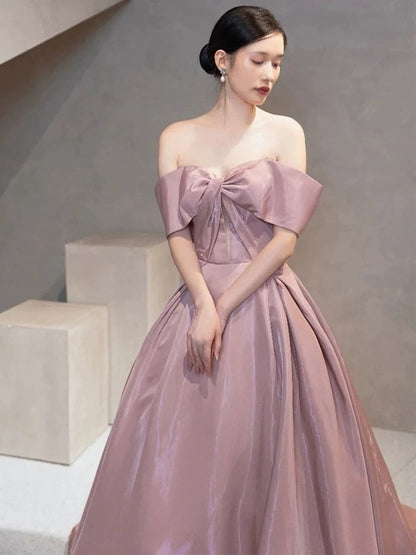 Elegante Abschlussballkleider Ballkleid Off-Shoulder Pink Satin Korsett Figurbetont Abend Lang Formelle Party Outfits RB3737