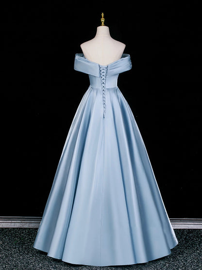 Cute Prom Dress Ball Gown Off The Shoulder Blue Satin Long Quinceanera Dresses Sweet 16 Dress Formal Outfits RB5266
