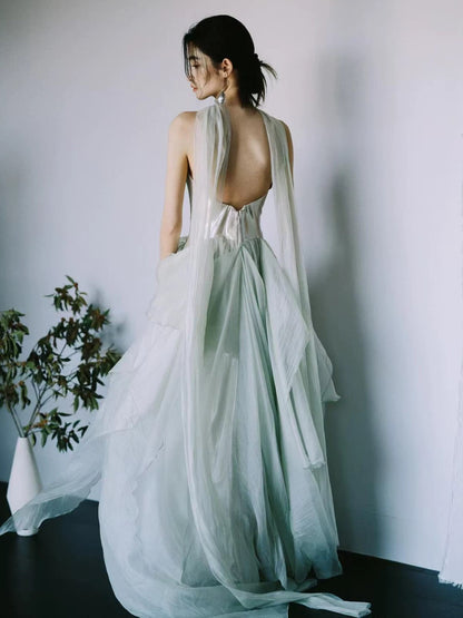 Unique Women's Mermaid Strapless Mint Green Tulle With Scarf Date Night Outfits Outdoor Semi Formal Prom Wedding Guest Dresses RB5264