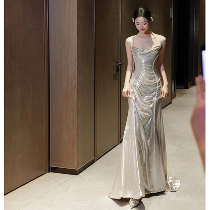 Flamboyant Women's Mermaid Spaghetti Strap With Cape Maxi Dress Date Night Evening Outfit Formal Prom Dresses RB5263