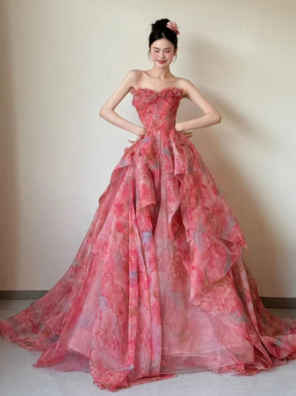 Sweet Prom Dress Ball Gown Sweetheart Pink With 3D Flowers Long Quinceanera Dresses Sweet 16 Dress Formal Outfits RB5259