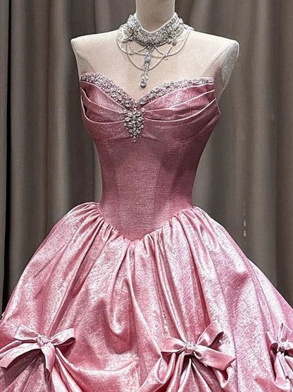 Cute Prom Dress Ball Gown Sweetheart Pink With Beads Floor Length Quinceanera Dresses Evening Formal Outfits RB5195