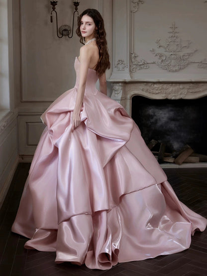 Cute Prom Dress Ball Gown Strapless Pink With Beads Floor Length Quinceanera Dresses Evening Formal Outfits RB5199