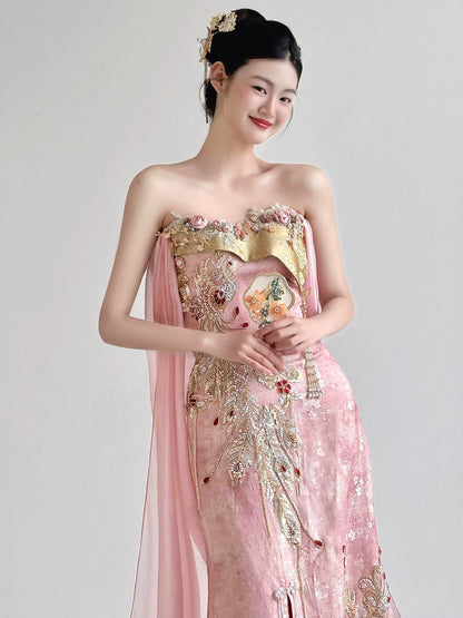 Classy Women's Mermaid Sweetheart Pink Satin Slit Maxi Dress Date Night Outfits Semi Formal Prom Dresses RB5202