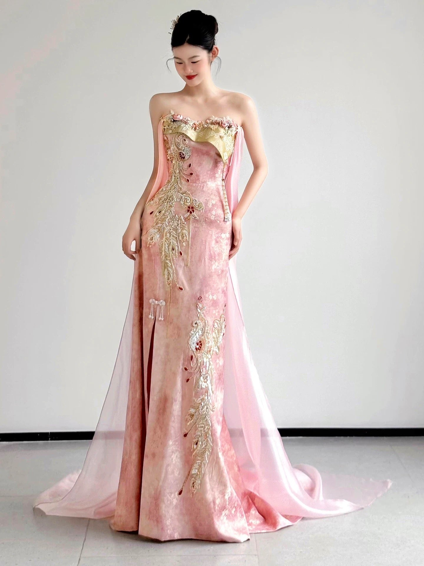 Classy Women's Mermaid Sweetheart Pink Satin Slit Maxi Dress Date Night Outfits Semi Formal Prom Dresses RB5202