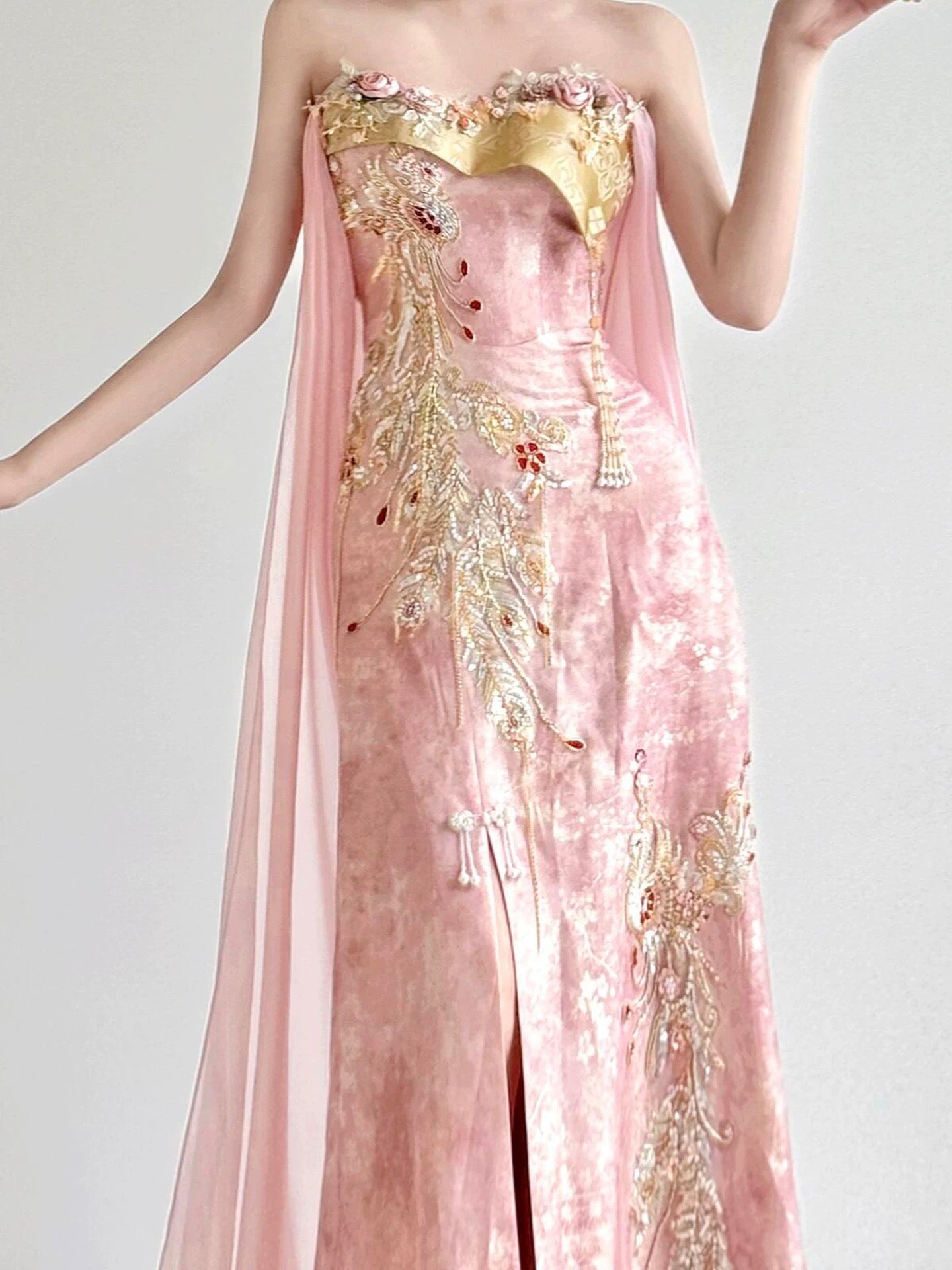 Classy Women's Mermaid Sweetheart Pink Satin Slit Maxi Dress Date Night Outfits Semi Formal Prom Dresses RB5202
