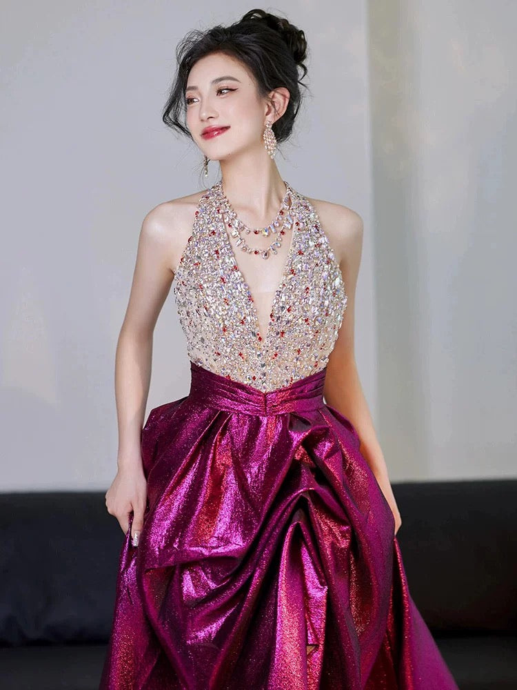Sparkly A Line V Neck Silver Sequined With Beading Slit Long Prom Evening Dresses Inspo Evening Outfits RB5207