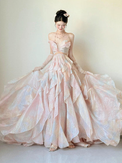 Beautiful Women's A line Sweetheart Pink Maxi Dress Date Night Outfits Semi Formal Prom Dresses RB5211