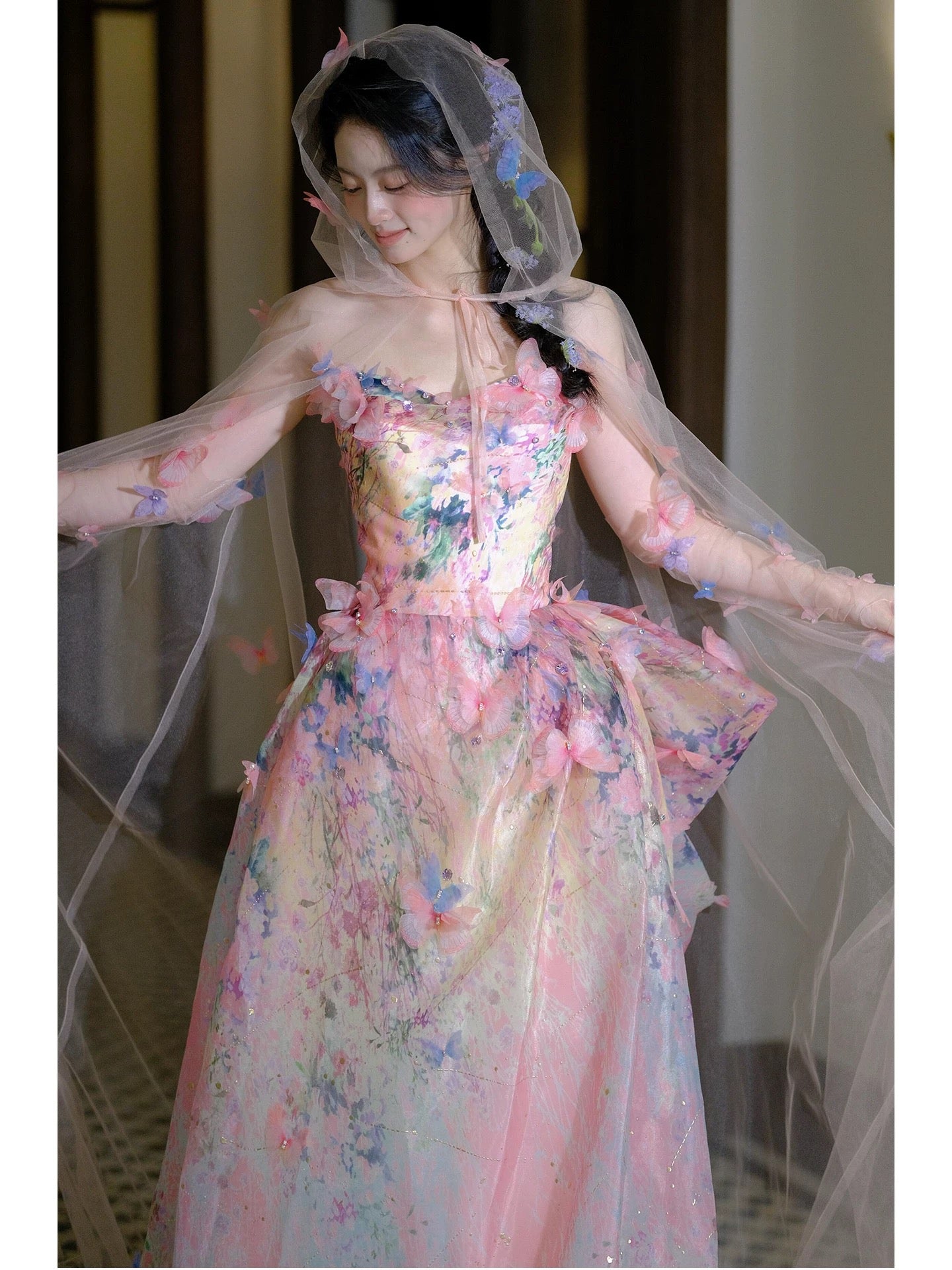 Beautiful Women's A Line Strapless Pink Lace Maxi Dress Date Night Evening Outfit Semi Formal Prom Dresses RB5216