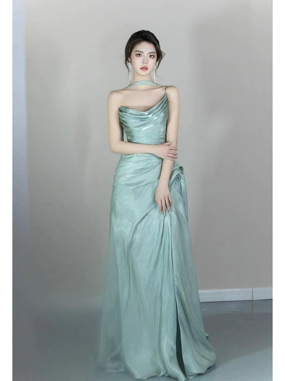 Glam Meerjungfrau Ein-Schulter Abendkleid Mintgrün Ballkleid Lang Semi-Formelles Kleid RB3745