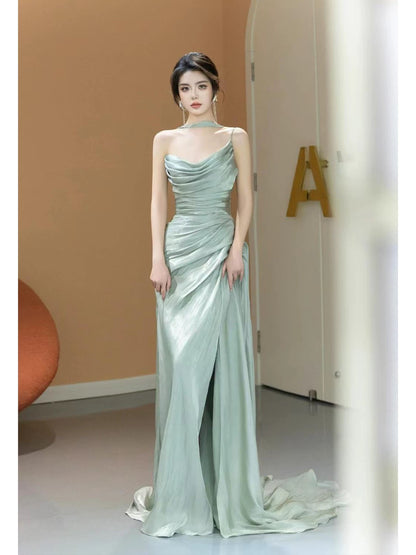 Glam Meerjungfrau Ein-Schulter Abendkleid Mintgrün Ballkleid Lang Semi-Formelles Kleid RB3745