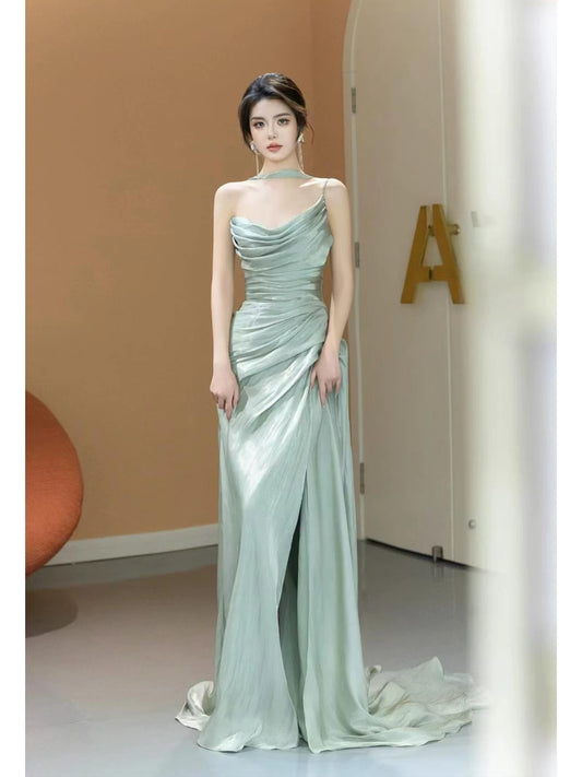 Glam Mermaid One Shoulder Mint Green Prom Dresses Evening Long Semi Formal Dress RB3745