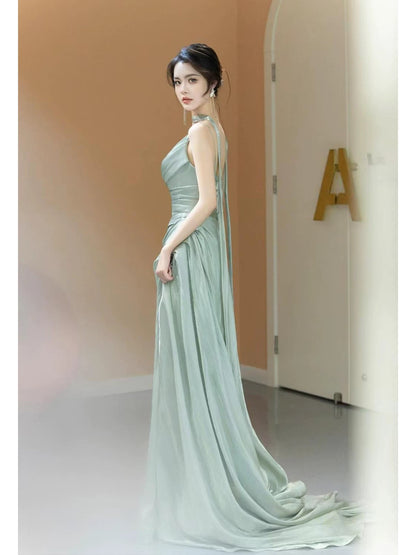 Glam Meerjungfrau Ein-Schulter Abendkleid Mintgrün Ballkleid Lang Semi-Formelles Kleid RB3745