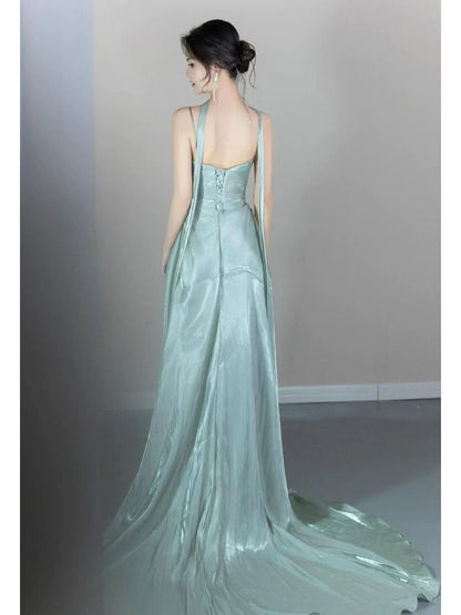 Glam Meerjungfrau Ein-Schulter Abendkleid Mintgrün Ballkleid Lang Semi-Formelles Kleid RB3745
