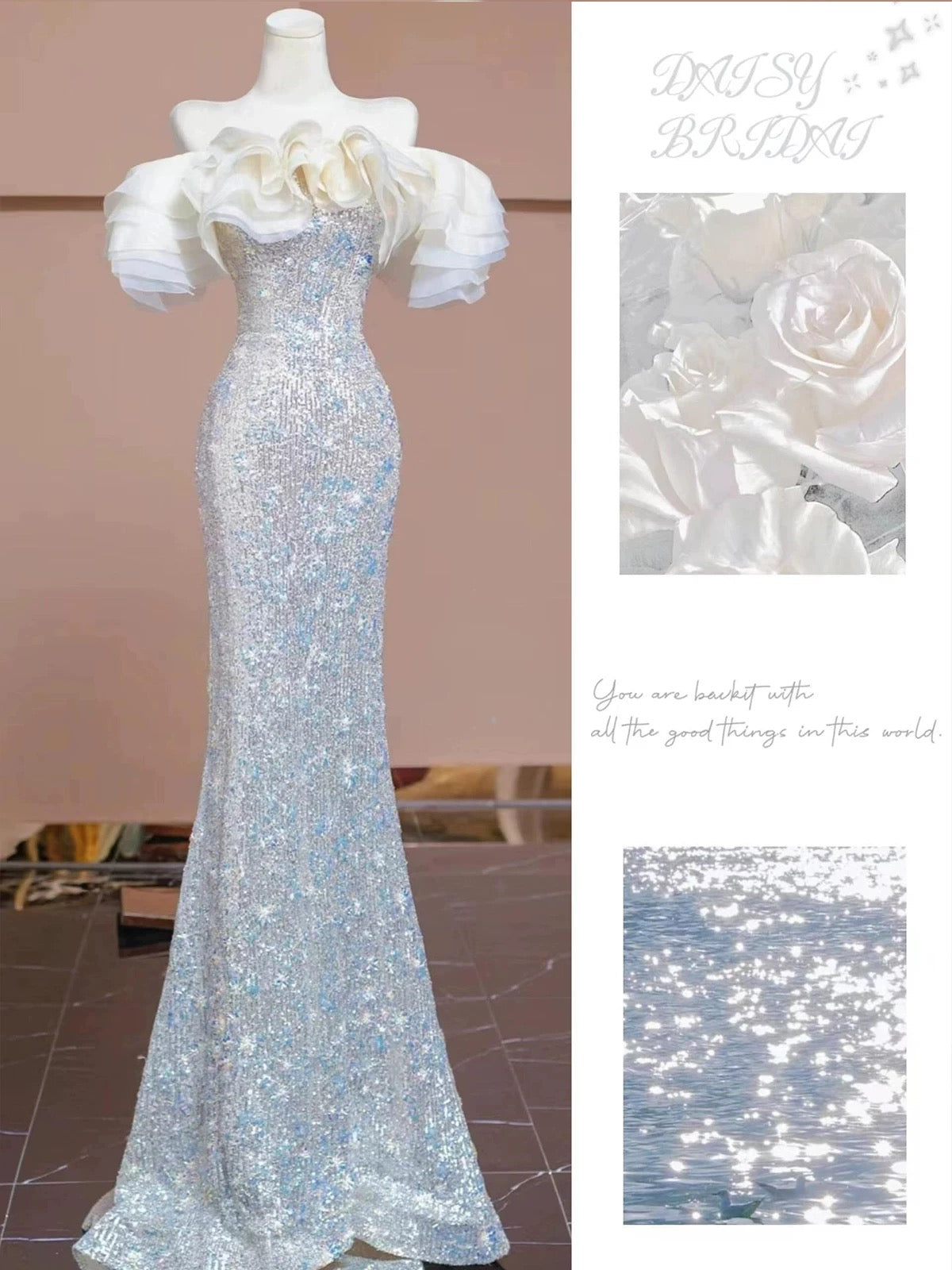 Elegant Prom Dresses Mermaid Off The Shoulder White Sequin Corset Fitted Evening Long Formal Party Outfits RB3728