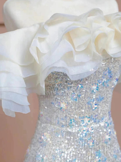 Elegant Prom Dresses Mermaid Off The Shoulder White Sequin Corset Fitted Evening Long Formal Party Outfits RB3728