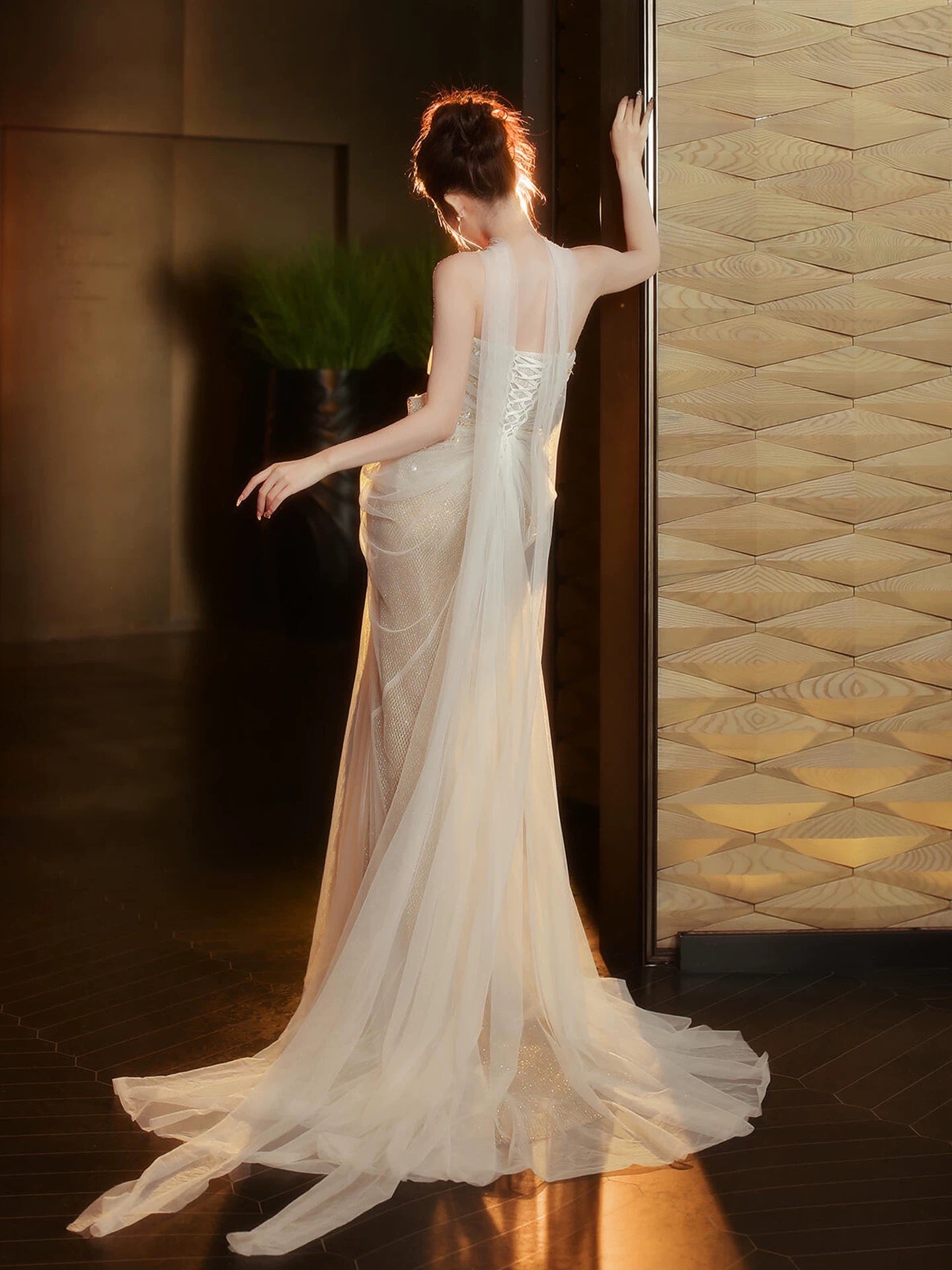 Trendy Mermaid Ruffle Long Formal Slit Beaded Sequin Corset Prom Dresses Evening Long Formal Party Outfits RB3749