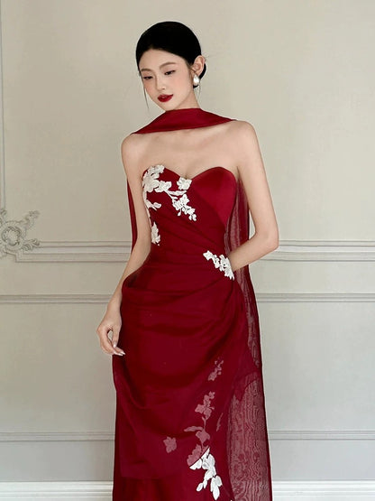 Trendy Mermaid Ruffle Long Formal Sweetheart Red Corset Prom Dresses Evening Long Formal Party Outfits RB3750