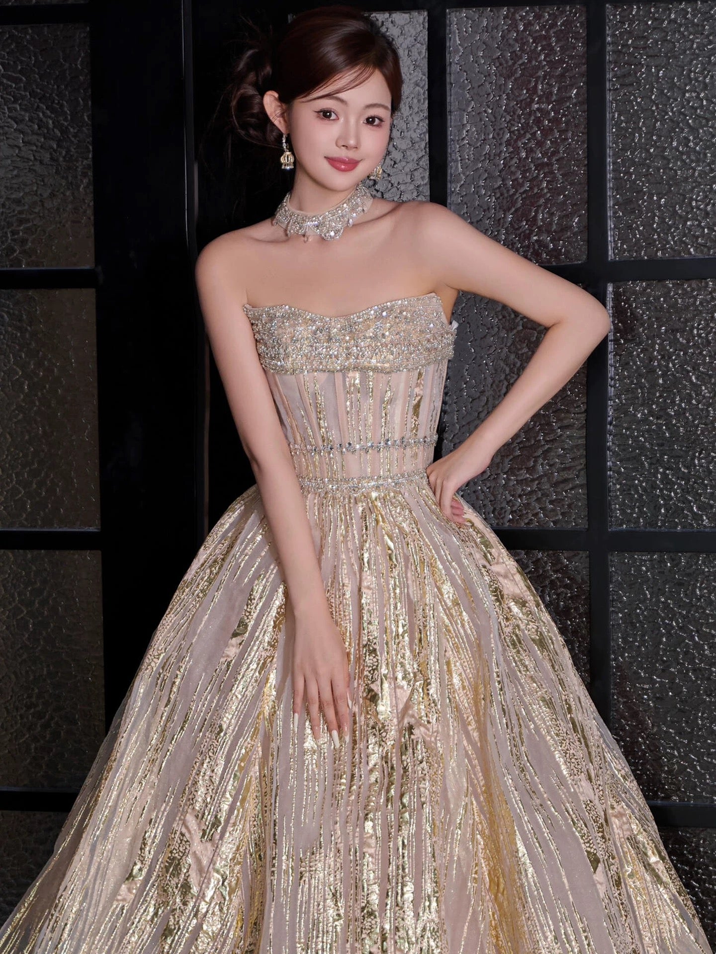 Princess Prom Dresses Ball Gown Sweetheart Gold Sequin Sweet 16 Evening Long Formal Dress RB3752
