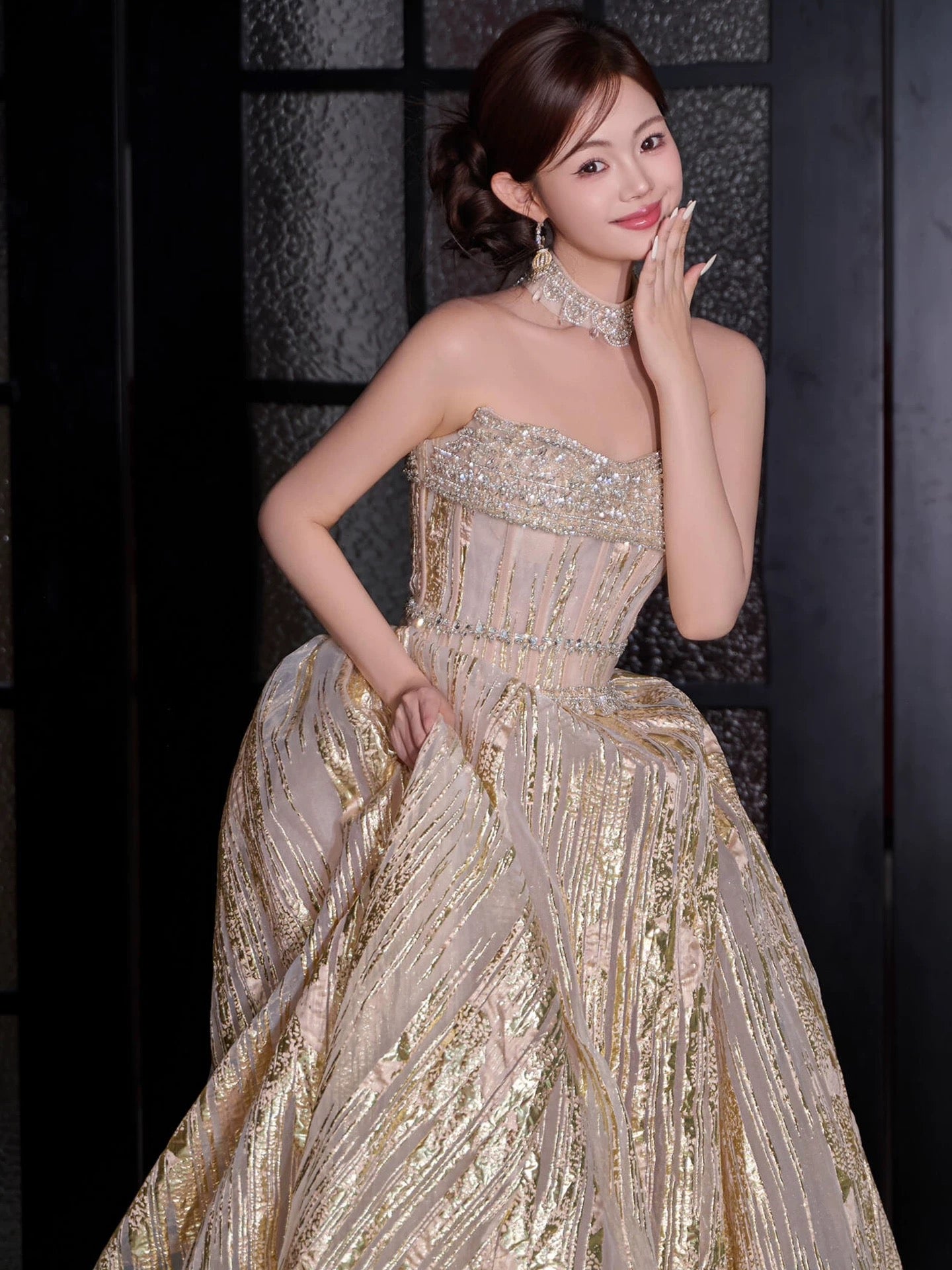 Princess Prom Dresses Ball Gown Sweetheart Gold Sequin Sweet 16 Evening Long Formal Dress RB3752