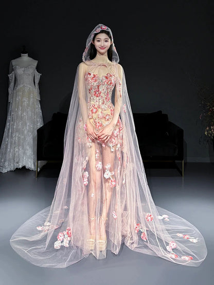 Robes de bal longues en tulle rose à fleurs, sirène glamour, robes de soirée semi-formelles RB3754