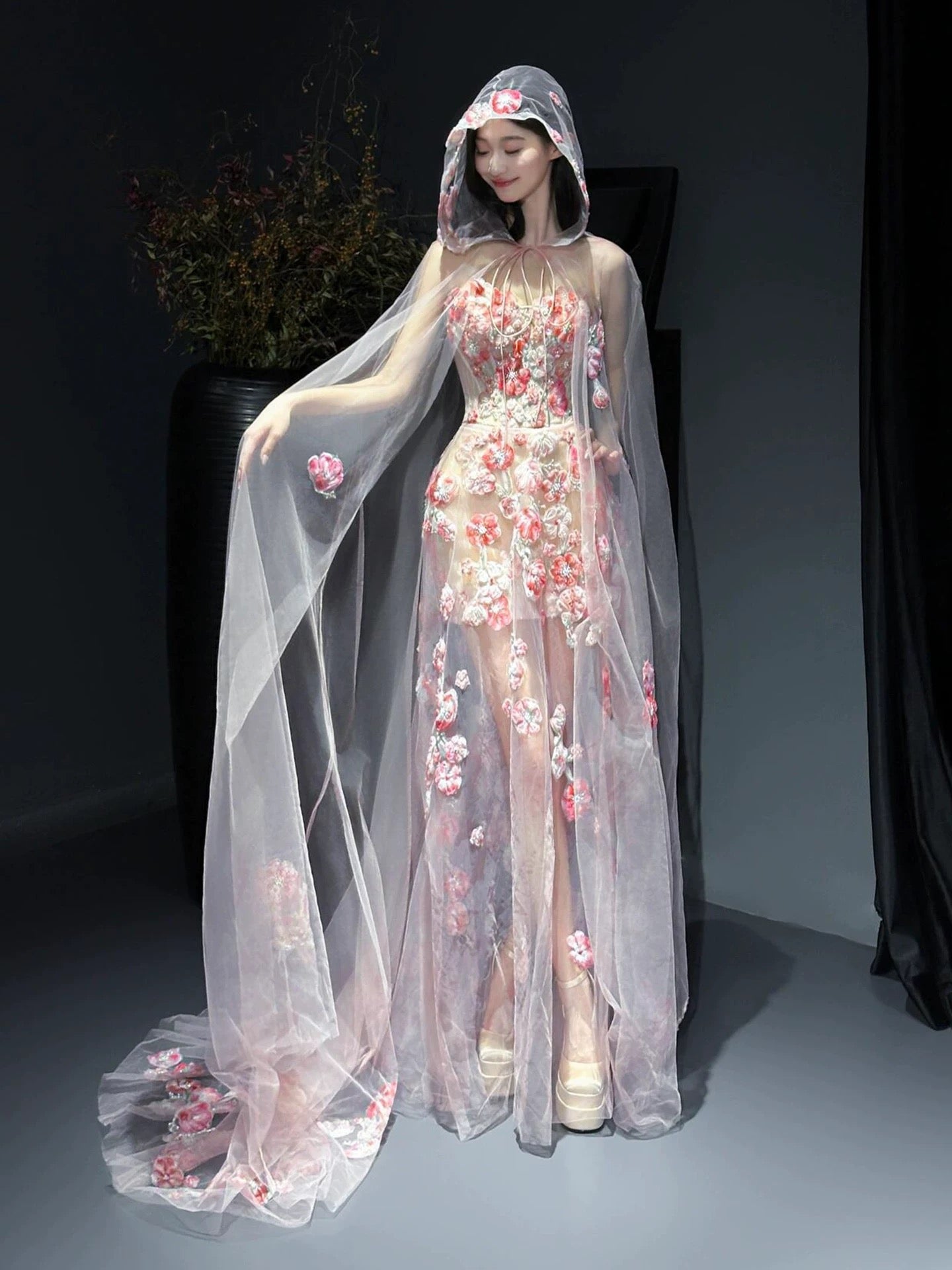 Robes de bal longues en tulle rose à fleurs, sirène glamour, robes de soirée semi-formelles RB3754