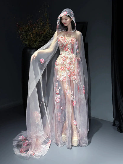 Robes de bal longues en tulle rose à fleurs, sirène glamour, robes de soirée semi-formelles RB3754