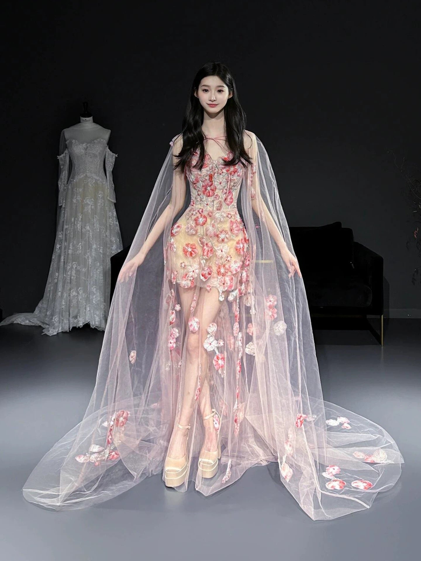 Robes de bal longues en tulle rose à fleurs, sirène glamour, robes de soirée semi-formelles RB3754